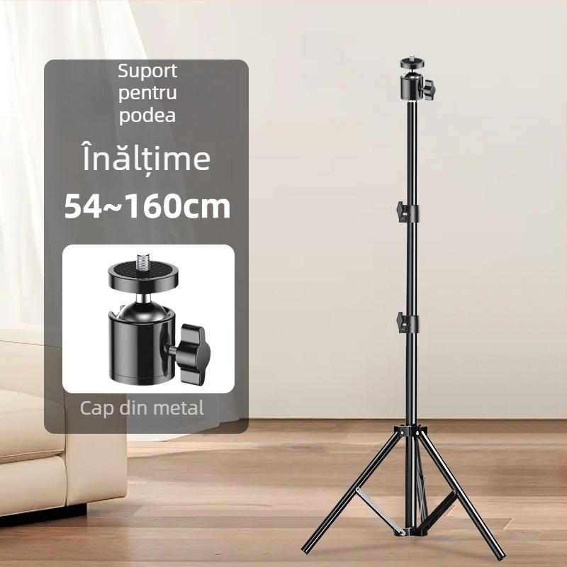 Tripod podea pentru proiector cu braț reglabil, fără găuri, universal pentru casă; 3 secțiuni; material: aliaj de aluminiu și oțel cu conținut de carbon; înălțime maximă 210 cm; diametrele țevi 1.6/1.9/2.2 cm