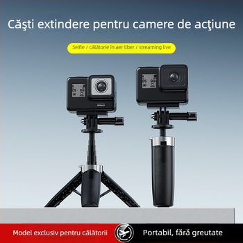 Tripod pentru DJI Pocket 3 și camere de acțiune — aliaj de aluminiu, design cu 5 secțiuni, încărcare 2–5 kg, greutate 350 g, dimensiuni 5×6×15 cm