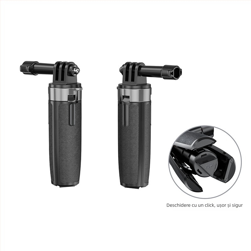 Tripod pentru DJI Pocket 3 și camere de acțiune — aliaj de aluminiu, design cu 5 secțiuni, încărcare 2–5 kg, greutate 350 g, dimensiuni 5×6×15 cm