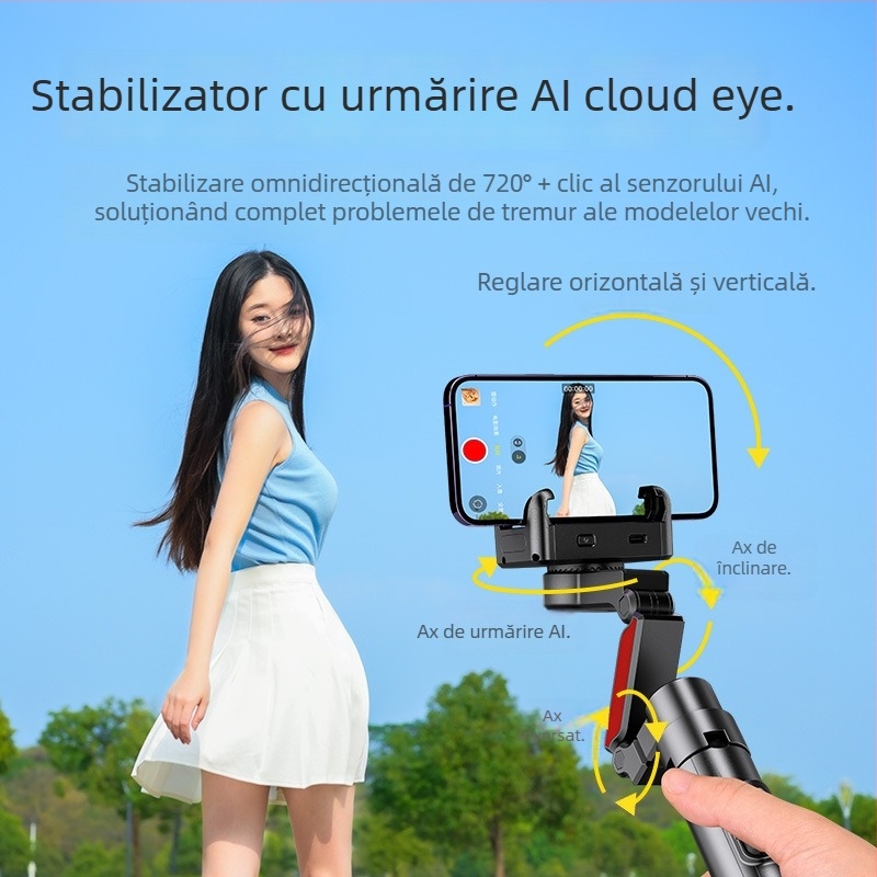 Stabilizator de gimbal portabil cu iluminare încorporată pentru telefoane mobile – corp din aliaj de aluminiu, compatibil universal cu telefoane, urmărire panoramică