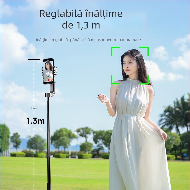Stabilizator de gimbal portabil cu iluminare încorporată pentru telefoane mobile – corp din aliaj de aluminiu, compatibil universal cu telefoane, urmărire panoramică