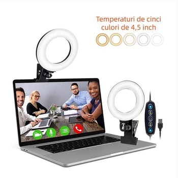 HYXG Lampa circulară LED pentru videoconferințe, cu 5 temperaturi de culoare, 5V, 3000–7000K, CE/ROHS/FCC