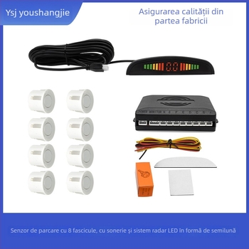 Radar de parcare universal pentru mașină, afișaj LED în formă de semilună, 8 sonde, avertizare sonoră, alimentare 12V