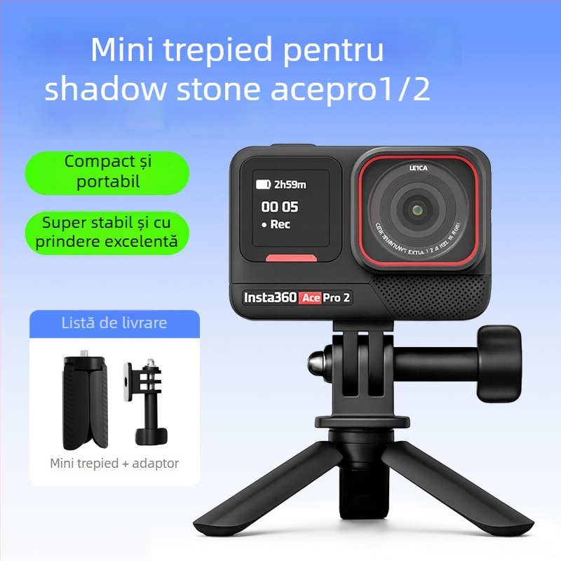 Trepied pentru Insta360 Ace Pro 1/2, 3 secțiuni, ABS corp, cap cu bilă, sarcină 2–5 kg
