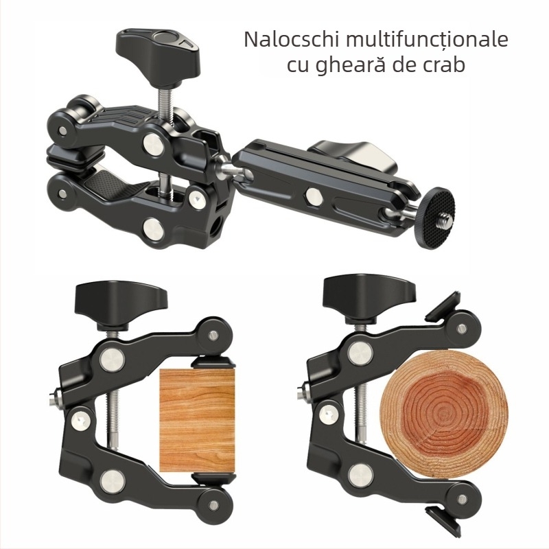 Set Crab Claw Clamp pentru fotografie – LC100, aliaj de aluminiu + oțel inoxidabil, sarcină maximă 1,5 kg, pentru telefoane mobile și camere de acțiune, greutate 233 g