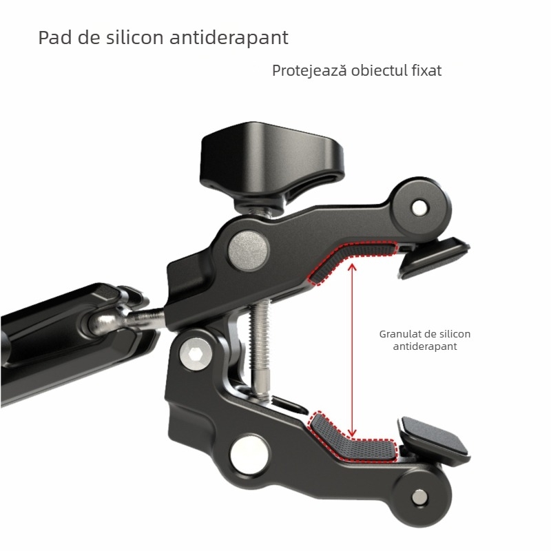 Set Crab Claw Clamp pentru fotografie – LC100, aliaj de aluminiu + oțel inoxidabil, sarcină maximă 1,5 kg, pentru telefoane mobile și camere de acțiune, greutate 233 g