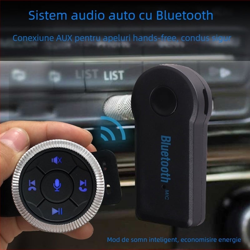 Receptor Bluetooth pentru volanul mașinii cu MP3 player, plug‑and‑play hands-free, carcasă ABS, intrare 5V, cablu 3 m