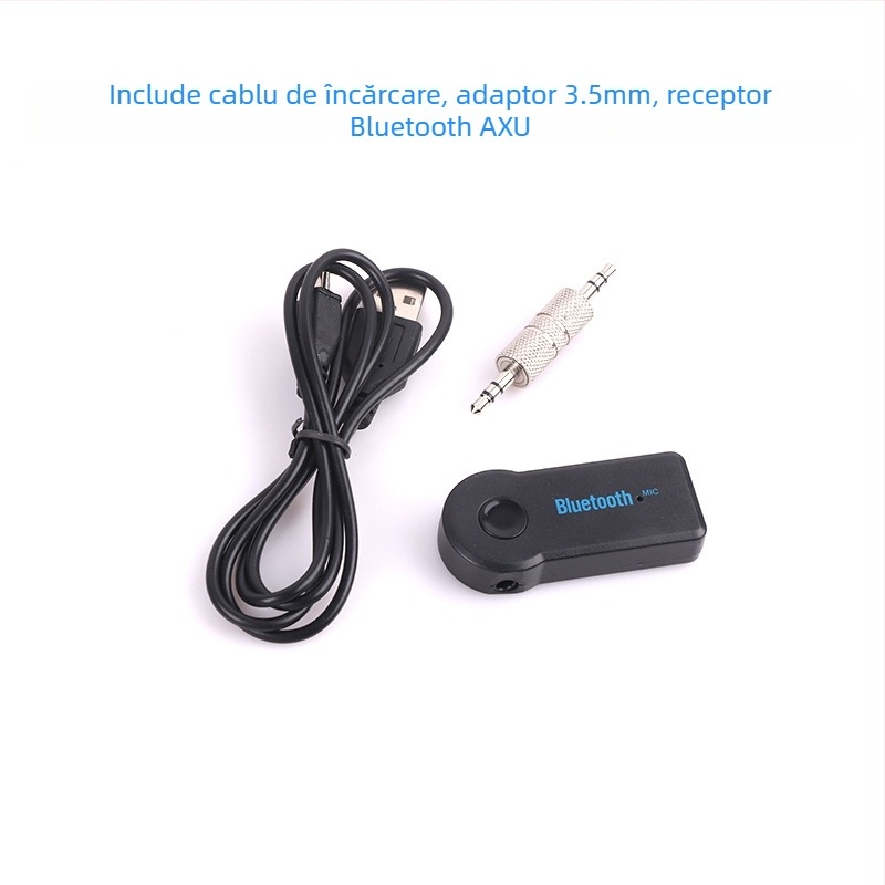Receptor Bluetooth pentru volanul mașinii cu MP3 player, plug‑and‑play hands-free, carcasă ABS, intrare 5V, cablu 3 m