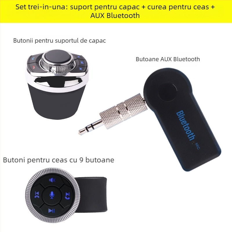 Receptor Bluetooth pentru volanul mașinii cu MP3 player, plug‑and‑play hands-free, carcasă ABS, intrare 5V, cablu 3 m