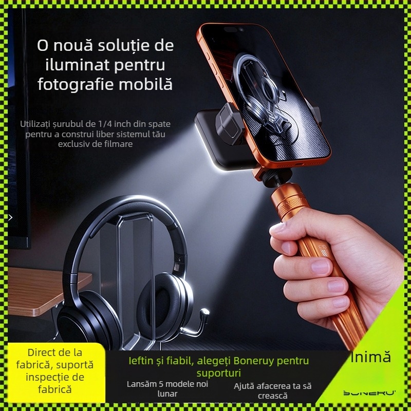 Boneruy Suport de telefon pentru birou cu braț rotativ și trepied – Universal pentru streaming live, aliaj de aluminiu, 125 g