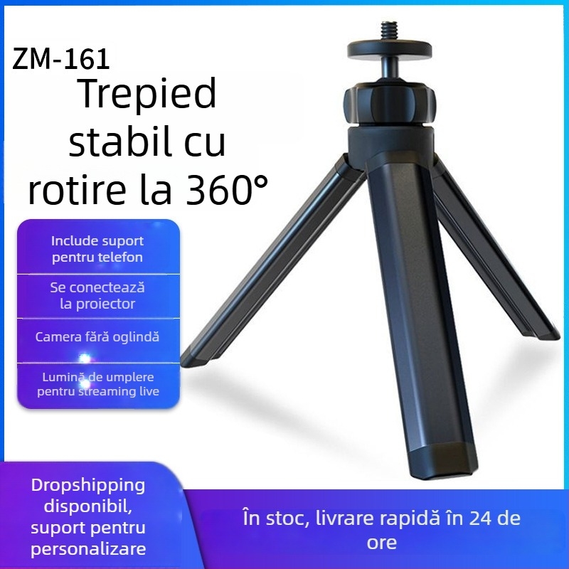 Trepied de birou stabil pentru streaming, suport PTZ compact și portabil, model ZM-161, materiale aliaj de aluminiu + plastic, greutate 0,065 kg, capacitate de încărcare sub 2 kg