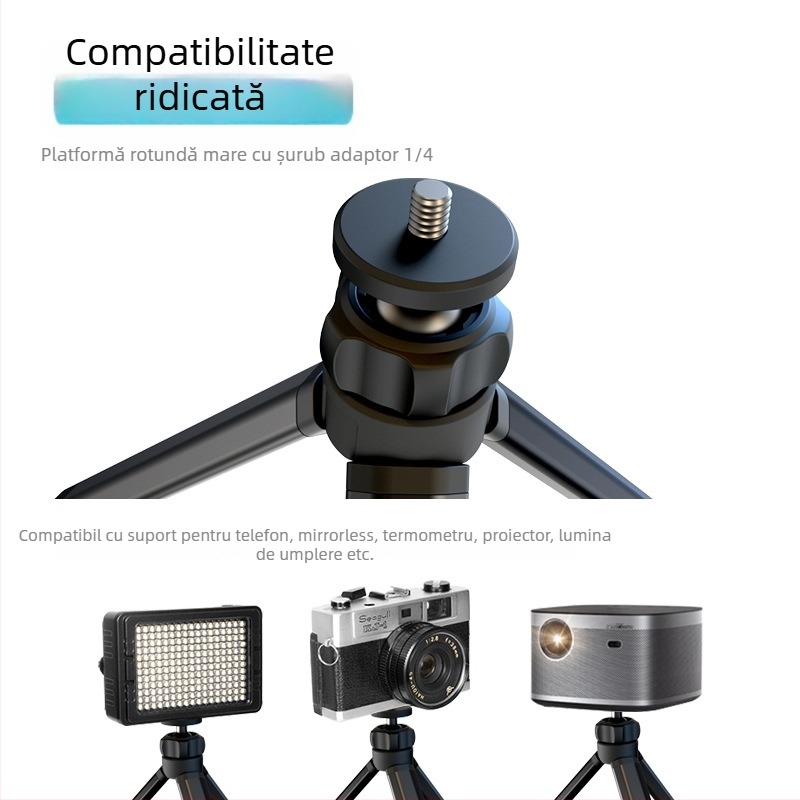 Trepied de birou stabil pentru streaming, suport PTZ compact și portabil, model ZM-161, materiale aliaj de aluminiu + plastic, greutate 0,065 kg, capacitate de încărcare sub 2 kg