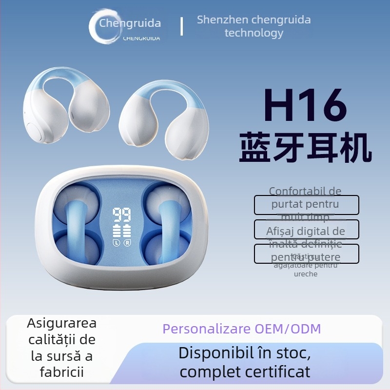 Căști wireless cu conducție osoasă H16, clip-on, Bluetooth 5.3, autonomie lungă, căști inteligente pentru sport