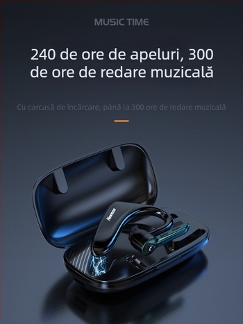 Căști Bluetooth fără fir, cu un singur difuzor pentru ureche, stil sport, pentru condus, reducere zgomot, autonomie ultra-lungă a bateriei