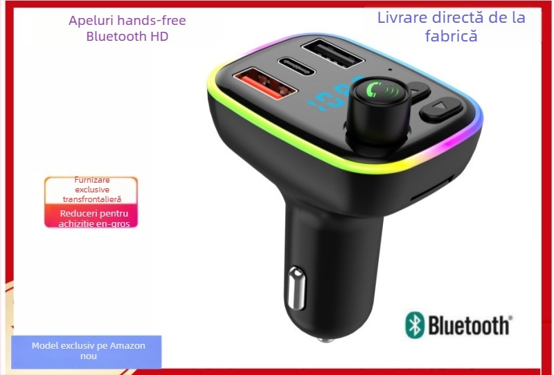 Player MP3 pentru mașină cu Bluetooth hands-free, transmițător FM, lumină ambientală și încărcător auto (Brand: Syed; Model: P2; Material: ABS)