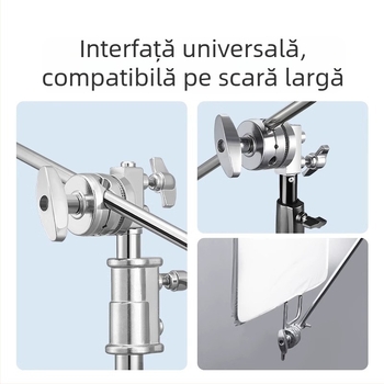 Braț foto Magic cu cadru în formă de C, construcție din aliaj de aluminiu, clemă universală, cap Magic și suport pentru lampă cu platou rotativ