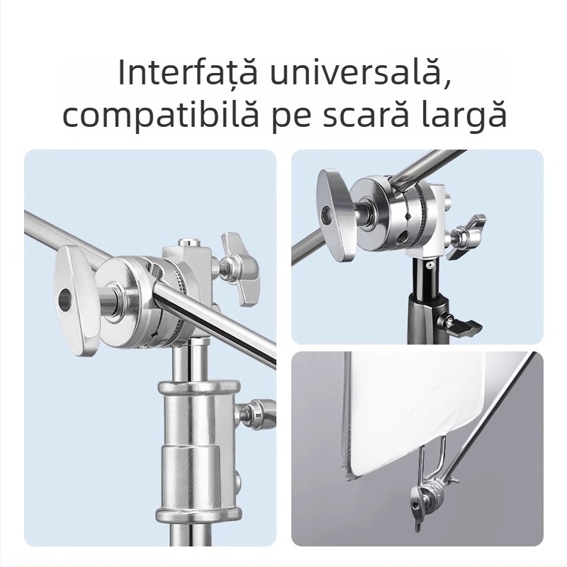 Braț foto Magic cu cadru în formă de C, construcție din aliaj de aluminiu, clemă universală, cap Magic și suport pentru lampă cu platou rotativ