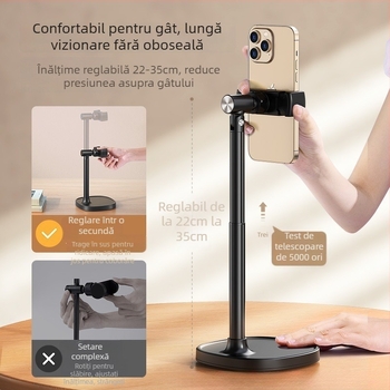 Suport pentru telefon din aliaj de aluminiu pentru streaming pe desktop – înălțime reglabilă, filmare dinspre sus, bază întărită