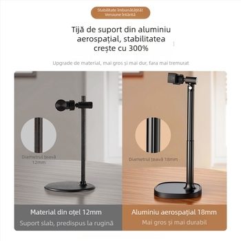 Suport pentru telefon din aliaj de aluminiu pentru streaming pe desktop – înălțime reglabilă, filmare dinspre sus, bază întărită