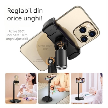 Suport pentru telefon din aliaj de aluminiu pentru streaming pe desktop – înălțime reglabilă, filmare dinspre sus, bază întărită