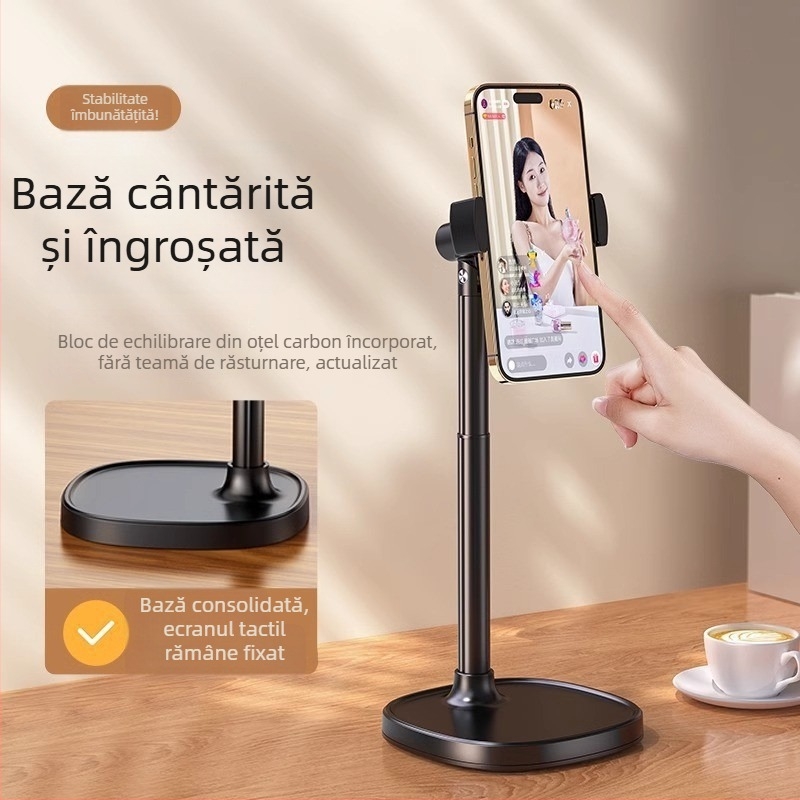 Suport pentru telefon din aliaj de aluminiu pentru streaming pe desktop – înălțime reglabilă, filmare dinspre sus, bază întărită