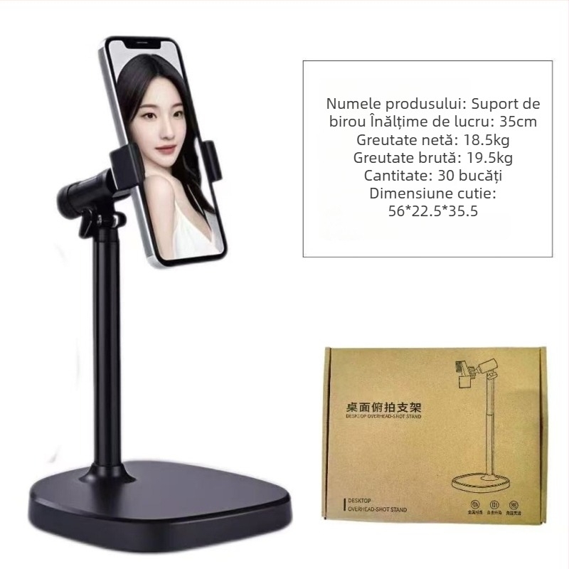 Suport pentru telefon din aliaj de aluminiu pentru streaming pe desktop – înălțime reglabilă, filmare dinspre sus, bază întărită