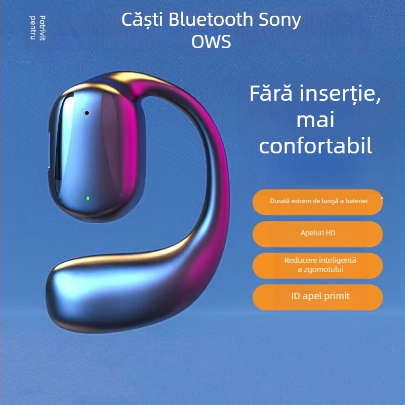 Cască Bluetooth wireless pentru un singur ureche, clip de ureche, montare pe ureche, Bluetooth 5.0, rază de 10 m, stil sport, autonomie 4–8 ore