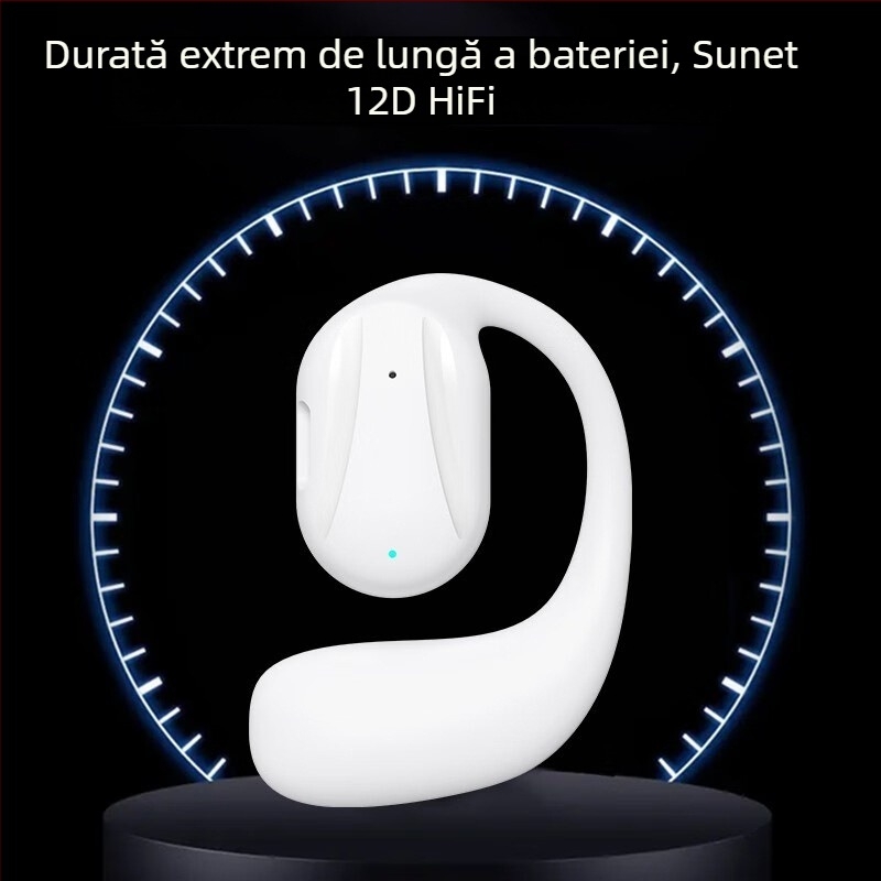 Cască Bluetooth wireless pentru un singur ureche, clip de ureche, montare pe ureche, Bluetooth 5.0, rază de 10 m, stil sport, autonomie 4–8 ore