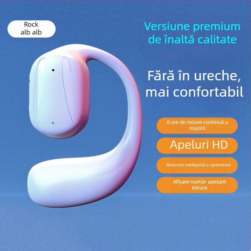 Cască Bluetooth wireless pentru un singur ureche, clip de ureche, montare pe ureche, Bluetooth 5.0, rază de 10 m, stil sport, autonomie 4–8 ore