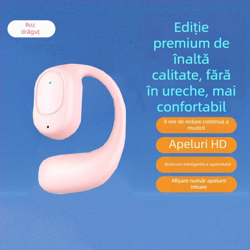 Cască Bluetooth wireless pentru un singur ureche, clip de ureche, montare pe ureche, Bluetooth 5.0, rază de 10 m, stil sport, autonomie 4–8 ore