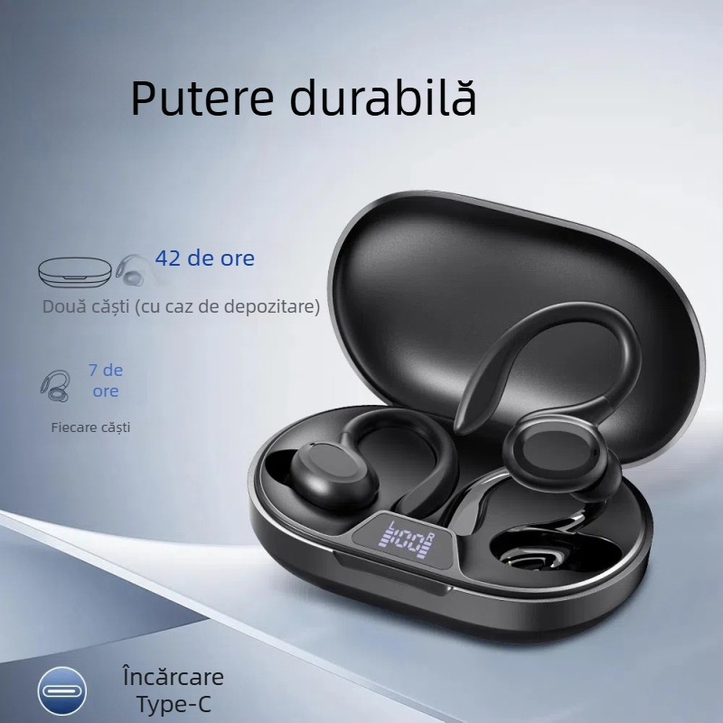 Cască Bluetooth wireless pentru un singur ureche, clip de ureche, montare pe ureche, Bluetooth 5.0, rază de 10 m, stil sport, autonomie 4–8 ore