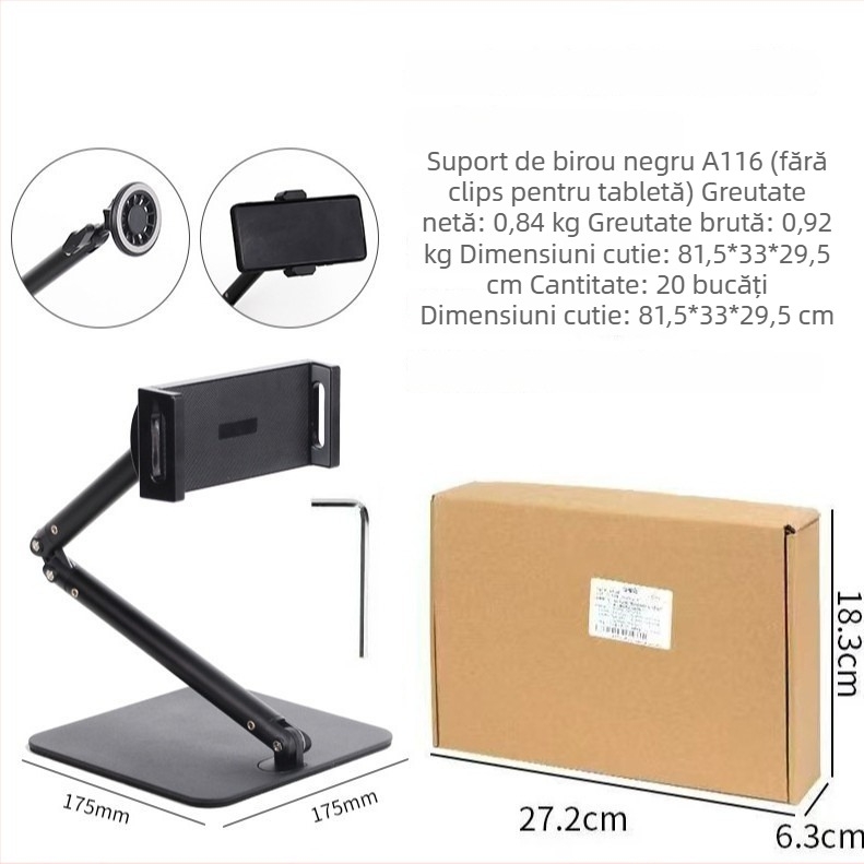 Suport metalic pentru telefon mobil și tabletă, universal, pentru filmare de sus, cu antișoc, design cantilever