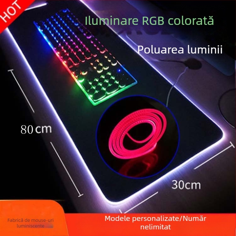 Mouse pad gaming RGB iluminat, gros, anti-derapant, cauciuc + țesătură, imprimare logo, OEM personalizare
