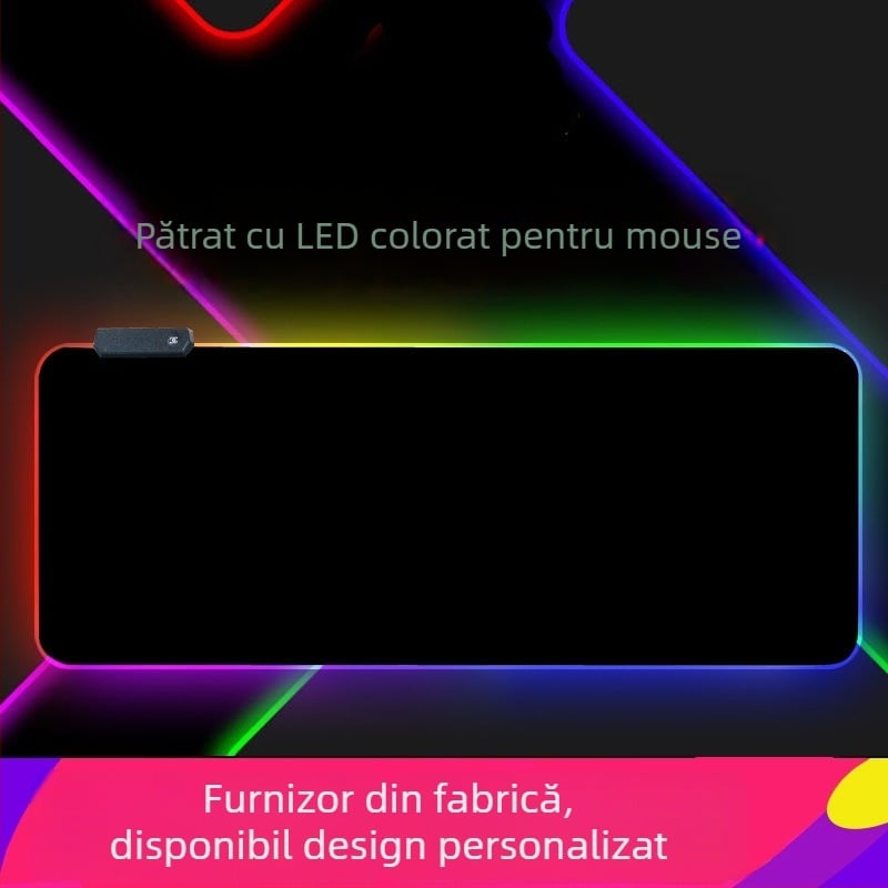 Mouse pad gaming RGB iluminat, gros, anti-derapant, cauciuc + țesătură, imprimare logo, OEM personalizare