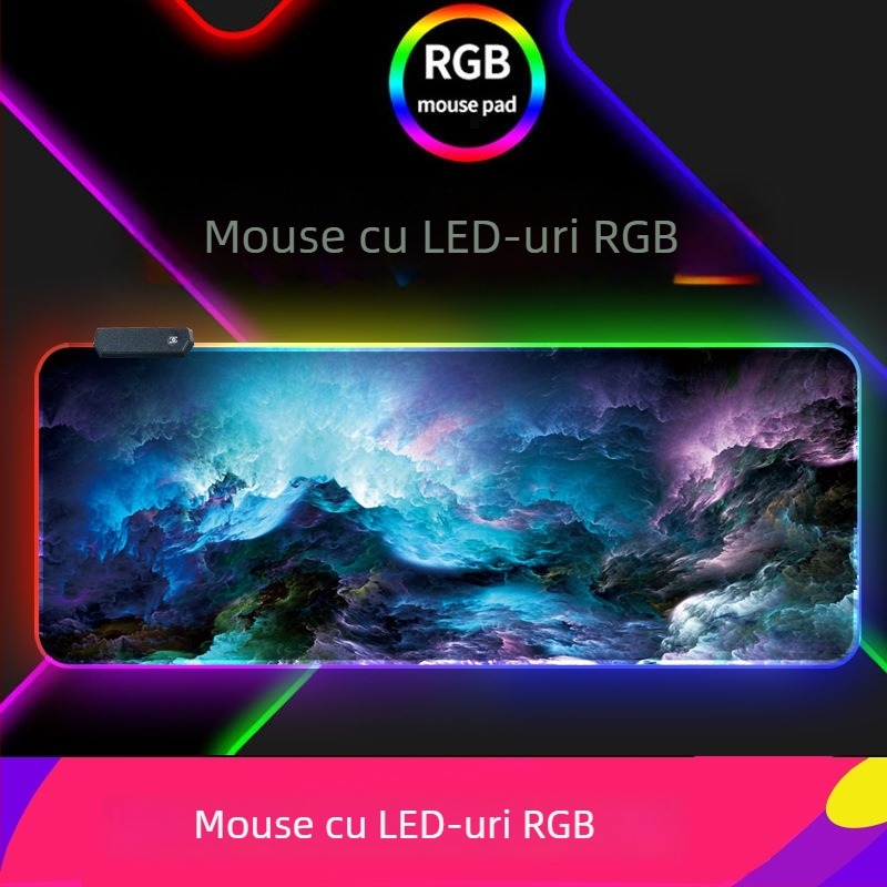 Mouse pad gaming RGB iluminat, gros, anti-derapant, cauciuc + țesătură, imprimare logo, OEM personalizare