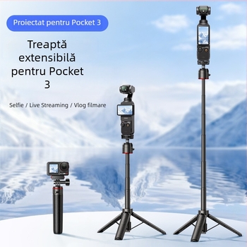Maner extensibil mini cu trepied pentru selfie pentru camera de acțiune, compatibil DJI Action 4/5 Pro/6, Pocket 3 și GoPro, Material: aliaj de aluminiu + ABS + silicon, Imprimare logo (serigrafie/gravare laser), Garanție 3 luni