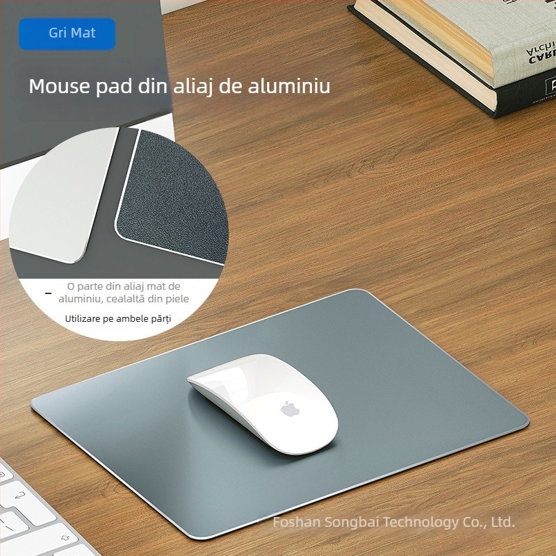 Pad pentru mouse din aliaj de aluminiu – față dublă, suprafață tratată, anti-derapare, compatibil cu Apple și Huawei