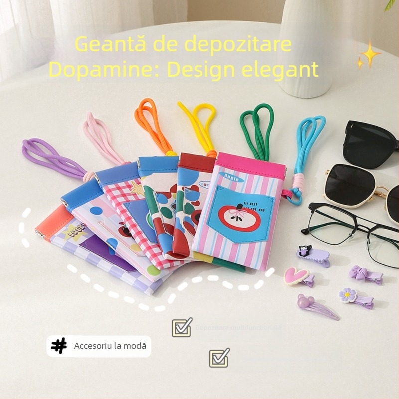 Pungă pentru ochelari cu atașament la gât și buzunar pentru card, husă portabilă din PU pentru ochelari, unisex, respirabilă, ultra-ușoară