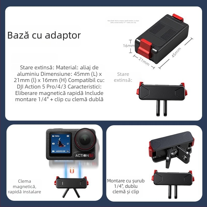 Bază magnetică cu eliberare rapidă pentru camerele DJI Osmo Action (Action 5 Pro / 4 / 3)