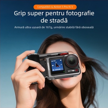 Maner din aliaj de aluminiu cu cușcă de iepure pentru DJI Action3/4/5 Pro – Cadru metalic complet