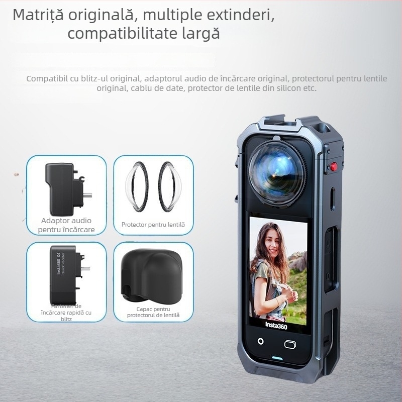 Insta360 X5 Cage — Ramă de protecție din aliaj de aluminiu pentru cameră de acțiune panoramică (Model XY-X5 Cage)