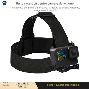 Bandă pentru cap pentru GoPro/ camere de acțiune și Insta360, construcție din plastic, imprimare logo supportată, include curea de cap din cauciuc