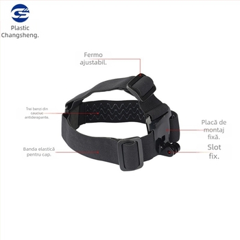 Bandă pentru cap pentru GoPro/ camere de acțiune și Insta360, construcție din plastic, imprimare logo supportată, include curea de cap din cauciuc