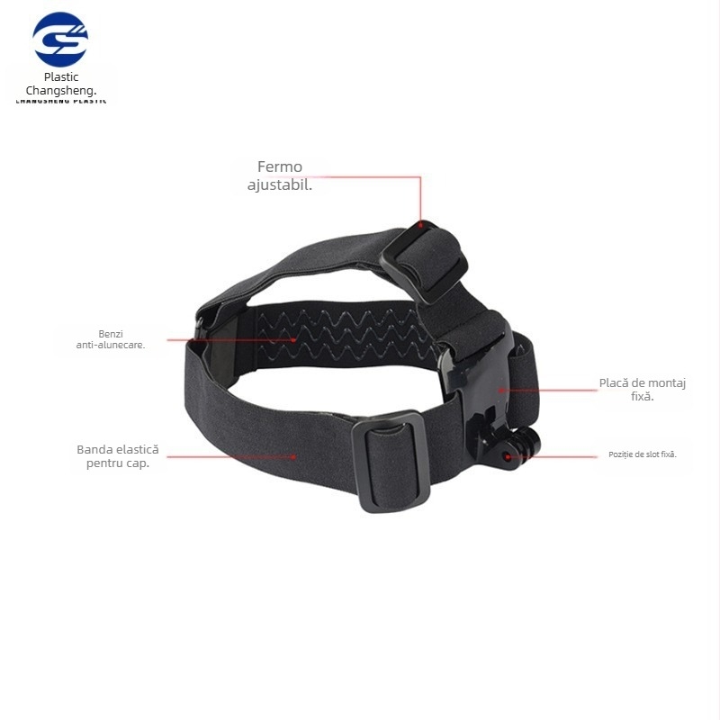 Bandă pentru cap pentru GoPro/ camere de acțiune și Insta360, construcție din plastic, imprimare logo supportată, include curea de cap din cauciuc