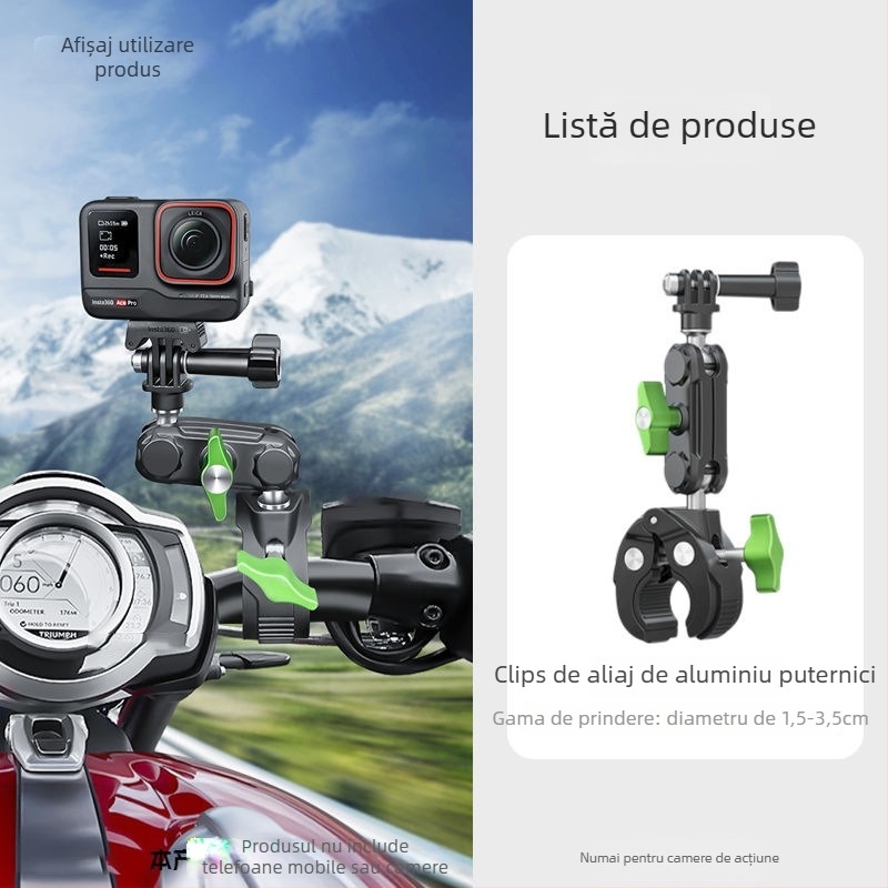 Montură pentru cameră de acțiune pe ghidon – aliaj de aluminiu, Compatibilitate generală, Model UBA-R1-C1, Lampart