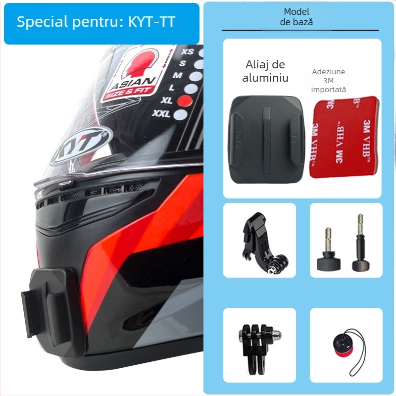 Montură pentru bărbie a castii GoPro și Insta360 X3 — aliaj de aluminiu; compatibil cu camere sportive și telefoane mobile; TUYU KYT