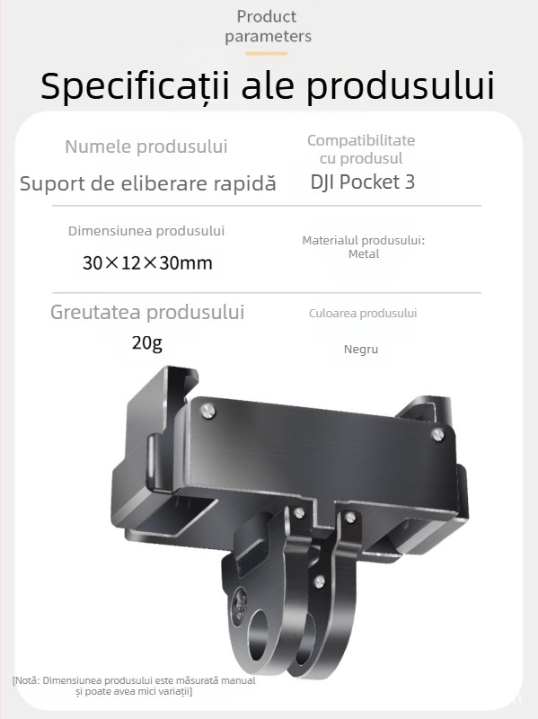 Kit suport fixare cu eliberare rapidă pentru Osmo Pocket 3, set suport pentru trepied de birou; model OP3-AD824; material: plastic și aliaj de aluminiu