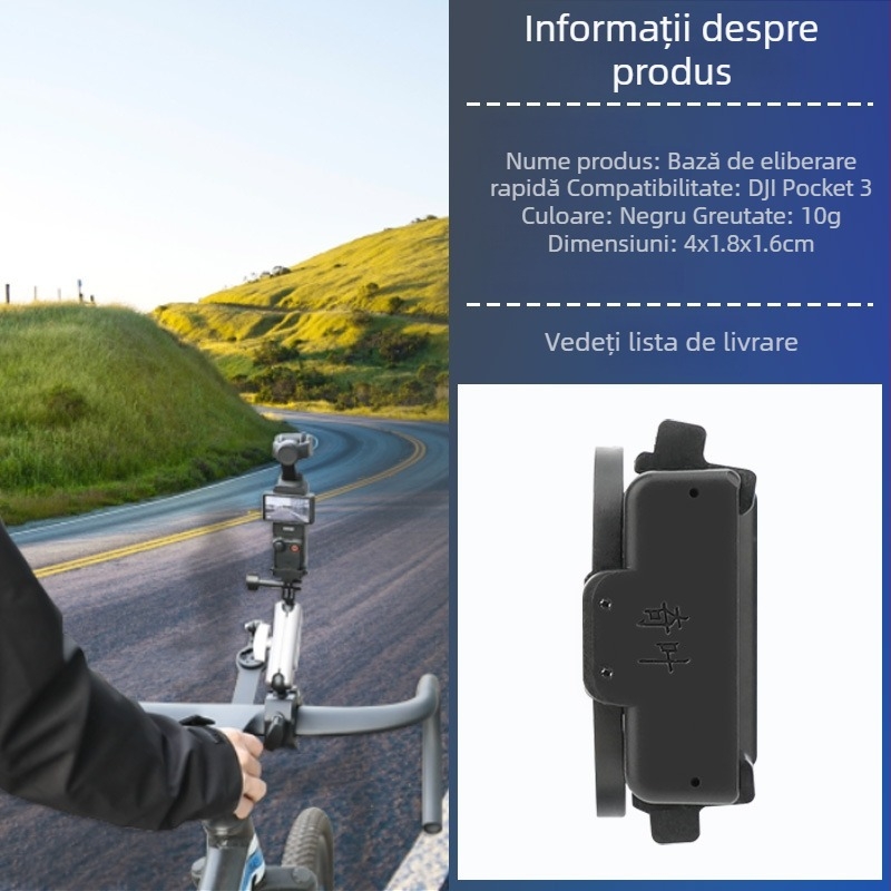 Kit suport fixare cu eliberare rapidă pentru Osmo Pocket 3, set suport pentru trepied de birou; model OP3-AD824; material: plastic și aliaj de aluminiu