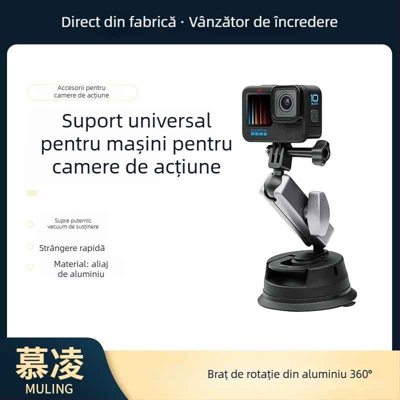 Suport auto cu ventuză GoPro / DJI Action 3/4, model ZJ-02, material: aliaj de aluminiu și nylon, universal pentru telefoane mobile și camere sportive