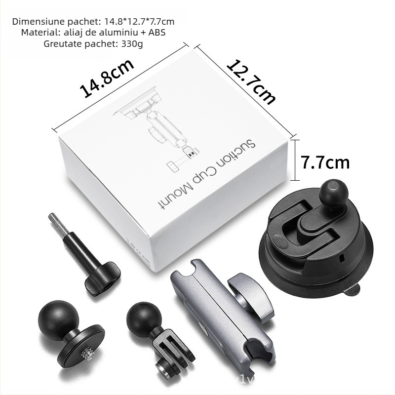 Suport auto cu ventuză GoPro / DJI Action 3/4, model ZJ-02, material: aliaj de aluminiu și nylon, universal pentru telefoane mobile și camere sportive